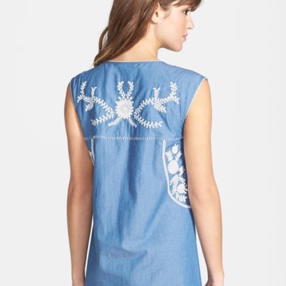Tory Burch Calita Embroidered Chambray Mini Dress - Picture 2 of 9